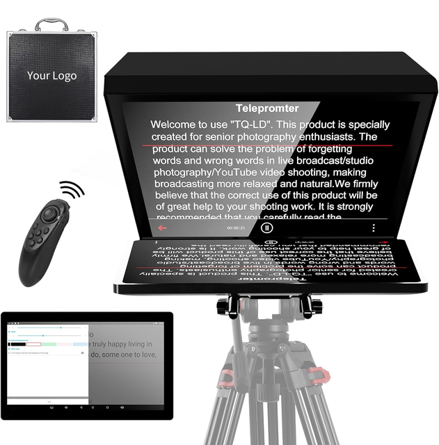 X14 Foldable Aluminum Alloy Teleprompter Beam Splitter 70/30 Glass Compatible with iPad Pro IOS Android Tablet Smartphone
