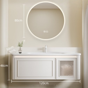 Mueble de baño estilo crema francés con lavabo integrado de cerámica, lavabo de baño de roble - Product Image 2