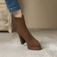 Bottes à talons épais et imperméables pour femme, à bout pointu, avec fermeture éclair, collection 2023, très tendance