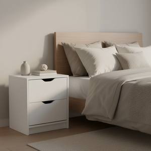 Comodino Gandu a Due Cassetti, Finitura Bianca, Design Minimalista, Arredamento per Camera da Letto - Product Image 2
