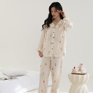 Set <span class=keywords><strong>pigiama</strong></span> premaman in garza di cotone 100% leggero in Crepe | Manica lunga, assorbente il sudore, traspirante, adatto all'allattamento - Product Image 2