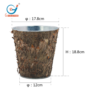 植木鉢0.8ガロン天然バーチ樹皮覆われた金属製植木鉢屋外庭用 - Product Image 2