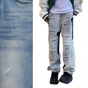 Pantalones Vaqueros Anchos de Mezclilla para Hombre, Transpirables, 100% Algodón, Corte Holgado, Cintura Media, Estilo Casual, para Primavera - Product Image 1
