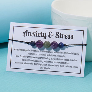 Bracelet <span class=keywords><strong>de</strong></span> méditation simple SC pour femmes, bracelet en pierre naturelle 7 chakras, quartz rose, améthyste, bracelet en cristal perlé avec cartes - Product Image 1