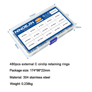 ステンレス鋼304 Cクリップ外部サークリップスナップ保持リングキット5-19mmスプリットスタイルシャフトサークリッププレーン盛り合わせサイズ - Product Image 5