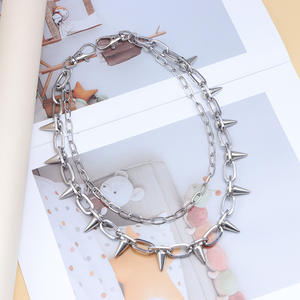 Chaîne de taille double couche cloutée style Hip Hop Punk Metal en alliage de zinc blanc K, chaîne de corps tendance pour soirée - Product Image 2