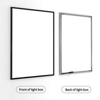 Boîte à lumière LED ultra-mince en verre trempé avec cadre en aluminium rectangulaire coulissant, pour menu de restaurant et publicité murale