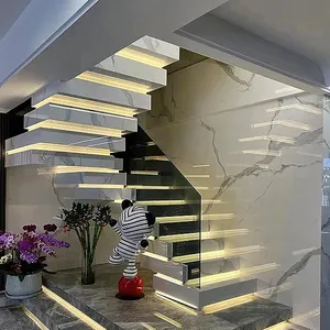 ECT 2023 Interior Design Moderno Piso De Madeira com luzes Escadaria Flutuante