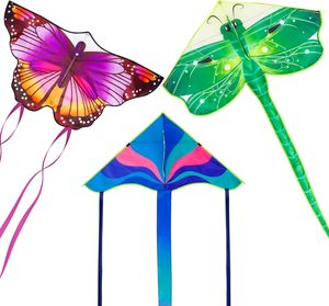 Un ensemble de trois cerfs-volants (papillon, delta et libellule), faciles à faire voler dans les légers vents et parfaits pour une utilisation en extérieur. - Product Image 1