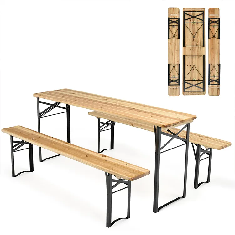 Modernes Design edelstahl faltbarer Biertisch-Set Picknickbank mit Holzplatte für Patio Garten und Camping im Freien