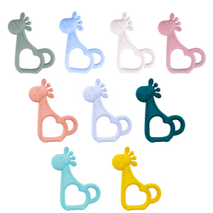 Baby <b>Giraffe</b> Teether Heart Shape Food Grade Silicone 0-24 Months Infant Teething Toy Unisex <b>Light</b> Pink Blue Green White - Product Image 2