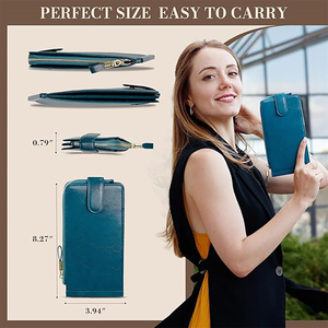 Portefeuille RFID pour femme, grande taille, portefeuille à rabat multi-cartes avec poche zippée, porte-cartes de crédit, pochette pour téléphone avec blocage NFC - Product Image 4