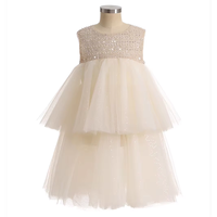 Robe de princesse en tulle à deux niveaux sans manches avec corsage à sequins champagne pour filles, idéale pour les mariages, anniversaires, concours de beauté et fêtes formelles pour les tout-petits et les enfants