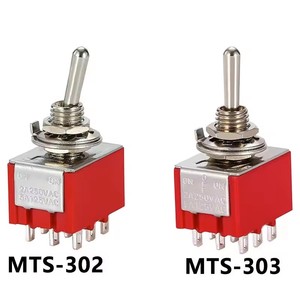 Interrupteurs à bascule 9 broches, rouge, 2/3 positions, ON-OFF/ON-OFF-ON, DPDT, mini interrupteur, 6A/125V-3A/250V AC, MTS-302, interrupteur à bouton-poussoir - Product Image 5