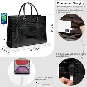 Relavel Sac à main <span class=keywords><strong>en</strong></span> <span class=keywords><strong>cuir</strong></span> imperméable pour professeur Sac à bandoulière pour ordinateur portable Sac fourre-tout avec USB Porte-documents <span class=keywords><strong>de</strong></span> travail - Product Image 3