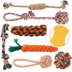 Joymay Set mainan kunyah mencicit anjing, 10 buah paket mainan hewan piaraan tahan gigit tali bola kayu bambu busa wol Linen kuat - Product Image 3