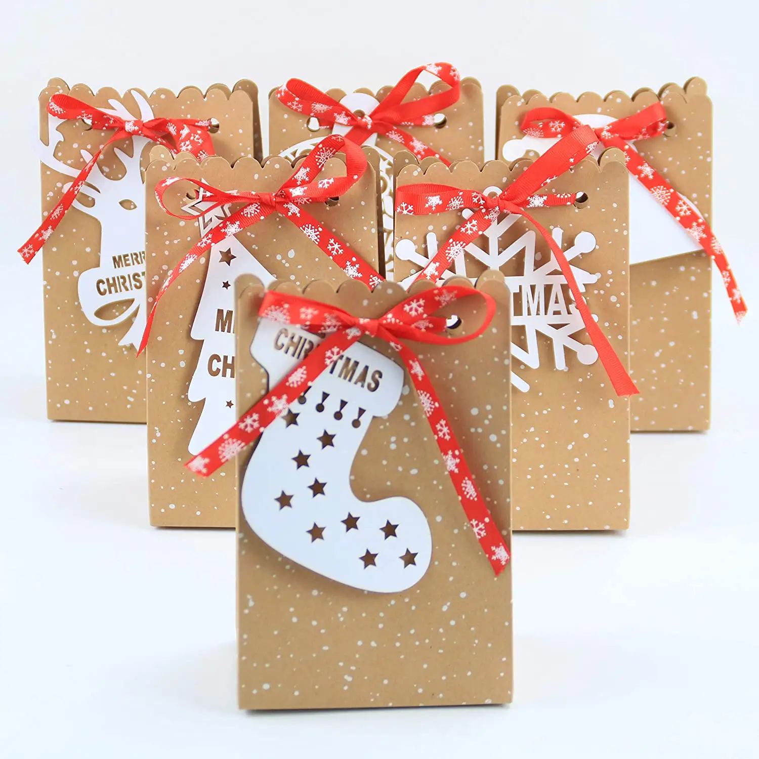 क्रिसमस बैग शिल्प कागज बक्से प्रस्तुत कैंडीज कुकीज़ बंडल और क्रिसमस के लिए अच्छी