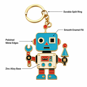 Porte-clés personnalisé en émail dur, robot rétro, plaqué or, alliage de zinc, souvenir robot vintage pour cadeau et collection - Product Image 3