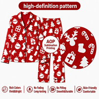 Ensemble de pyjama tricoté en polyester pour femme, motif personnalisé de sapin de Noël rouge, rennes et chaussettes, col cranté, POD, MOQ 1 pièce