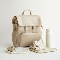 Sac à dos à langer personnalisé OEM en cuir végétalien de haute qualité, nouveau design, mignon, beige, pour maman, papa et bébé