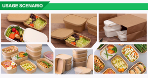 Tigela Retangular de Papel Kraft SUMKOKA 500 650 750 880 1000ml com Tampa, à Prova de Óleo, Segura para Micro-ondas e <span class=keywords><strong>Freezer</strong></span>, Ideal para Refeições para Viagem - Product Image 3