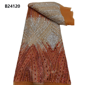 CHOCOO Tessuto in Pizzo 100% Poliestere con Paillettes Ricamate, <span class=keywords><strong>Tulle</strong></span> Africano alla Moda con Perline <span class=keywords><strong>Verde</strong></span> Smeraldo per Abiti da Sposa - Product Image 1