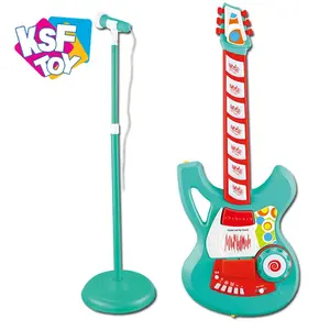Детский образовательный Многофункциональный индукционный пластиковый набор с гитарным микрофоном, игрушечный музыкальный инструмент с подсветкой