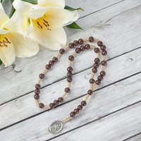 Chapelet en perles de bois avec médaille catholique Saint Michel en alliage de zinc, collier religieux pour enfants, Archange Saint Michel