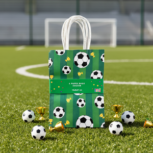 623174 مجموعة أكياس هدايا كرة القدم من 4 قطع، أكياس هدايا تذكارية بمقابض، تصميم كأس كرة القدم بخطوط خضراء للملاعب، مصنوعة من الورق - Product Image 2