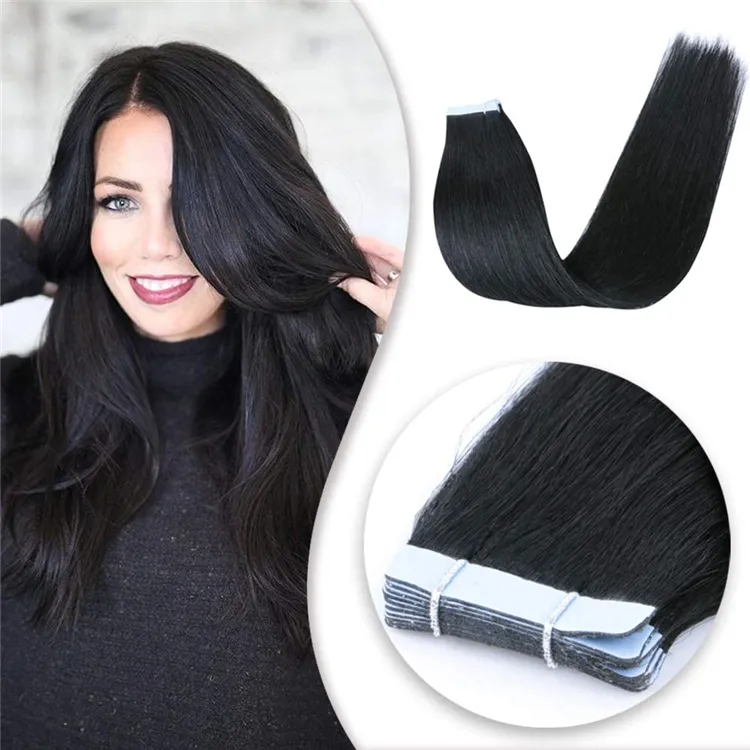 FH High Quality 100% Remy Human Hair Extension Straight Black Tape Hair Extension in Natural