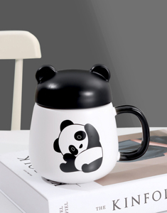 แก้วน้ำลายการ์ตูนแพนด้าน่ารัก ขนาด 17 ออนซ์ แก้วเซรามิกสำหรับฤดูหนาว แก้วกาแฟ แก้วมัคแบบมีฝาปิด สินค้าขายดี - Product Image 4