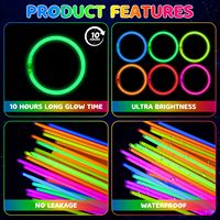 Bâtons lumineux PE en vrac, pack de fête, Halloween, camping, toutes occasions, 8 pouces, durables, jetables, multicolores, 6-8 heures, marque JH, boîte cadeau