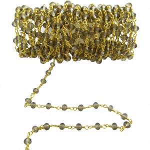 Smoky Quartz Rondelle Faceted Size 3mm Beaded Wire Wrapped <b>Rosary</b> Chain - Product Image 1