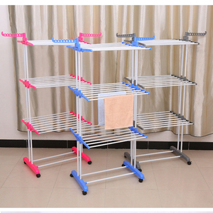 Floor Standing Clothes Rack Mobile <strong>Telescopic</strong> Drying Rack 3 Layers Multifunctional Home Balcony Folding <strong>Shelf</strong> - Product Image 1