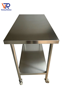 VICTORY KITCHEN 201 0.8mm Stainless Steel Movable 2-layer Condiment Bar 300KG Capacity Model for Kitchen <b>Work</b> <b>Table</b> with Wheels - Product Image 3