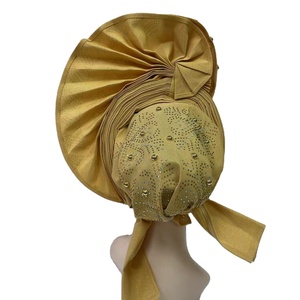 MH-1199 Pañuelo Nigeriano Auto Gele Aso Oke, Turbante Africano, Sombrero Musulmán para Mujer, Hiyab, Pañuelo para la Cabeza, Turbante con Cuentas de Piedra, Gorro Gele - Product Image 3