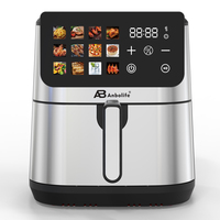 Anbolife Friteuse à air numérique 8L entièrement en acier inoxydable, antiadhésive, compatible lave-vaisselle, avec panier ou grille, élément chauffant en acier inoxydable SS304