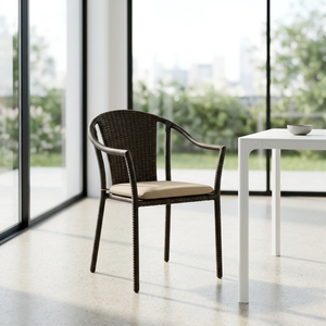 Chaise de jardin en rotin d'extérieur avec coussin, style minimaliste, design durable avec pieds coniques pour utilisation sur sol dur, sans logo - Product Image 1