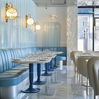 Meubles de salon de luxe haut de gamme en pierre frittée ronde bleue, velours, pour hôtel, café, restaurant, banquette, chaise et table