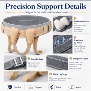 Ceinture de soutien lombaire simple en néoprène pour hommes, attelle de protection sportive pour hernie, avec coussinets de compression amovibles, protège-guêtres et parties inguinales - Product Image 2