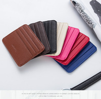 Baellerry dompet wanita warna kopi trendi tempat kartu bisnis ramping Solid Mini kulit Pu