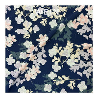 WI-B05 gros bleu foncé fleur imprimé froissé tissu en mousseline de soie impression numérique pour les femmes robe
