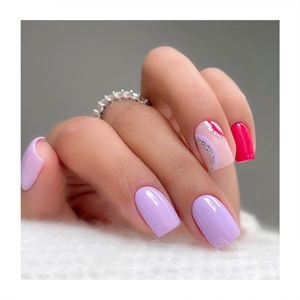 Vendita calda Shinny tinta unita corto quadrato copertura completa plastica Abs impermeabile morbido Gel gelatina unghie artificiali premere su Nai - Product Image 2