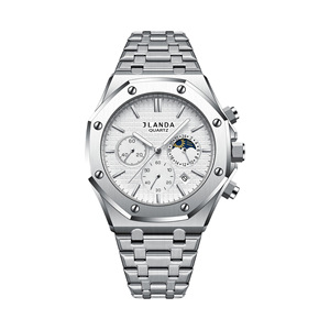 Reloj de Cuarzo para Hombre Jlanda, Correa de Acero Inoxidable Octogonal, Esfera Azul, Cronógrafo, Fase Lunar, Fecha, Resistente al Agua, Estilo Ejecutivo - Product Image 5