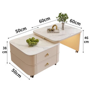 Movable <b>Coffee</b> <b>Table</b> For Living Room Small Apartment Minimalist Style Creamy Light Luxury High End Storage Rotating Square <b>Table</b> - Product Image 5