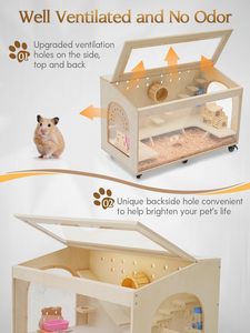 <span class=keywords><strong>Cage</strong></span> à hamster en bois transparente avec dessus amovible - Habitat ventilé pour petits animaux, maison d'observation pour souris - Product Image 5