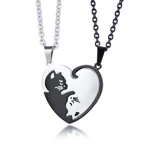 Collana <span class=keywords><strong>Romantica</strong></span> per Coppie a Forma di Cuore con Gatto in Acciaio Inossidabile, Gioiello Puzzle per Uomini e Donne, Amanti e Migliori Amici - Product Image 2