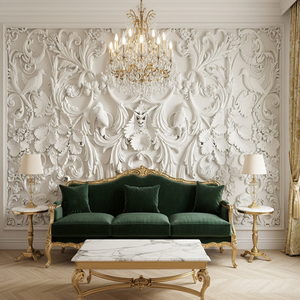 <span class=keywords><strong>Papier</strong></span> <span class=keywords><strong>peint</strong></span> mural 3D en relief blanc de style <span class=keywords><strong>baroque</strong></span> européen, motif floral vintage avec oiseaux et volutes, taille personnalisée, décoration murale - Product Image 1
