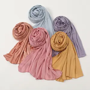 wholesale New Design Collection Plain crinkle Satin silk Scarves crinkle shawl muslim islamic pleated satin hijabs scarf women