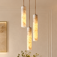 Lustre suspendu en pierre naturelle de luxe moderne, lampe suspendue artisanale en albâtre espagnol pour salle à manger
